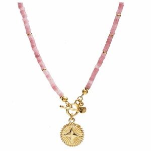 New! Pink Quartz Beaded Necklace with Gold Star Charm by: Mayamar